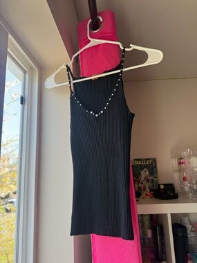 Belldini Black Ribbed Camisole with Studded V-Neck